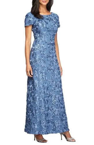 ALEX EVENINGS ALEX EVENGS EMBELLISHED LACE A Line Gown Sequin BRUSH PERIWINKLE SIZE 14W $258