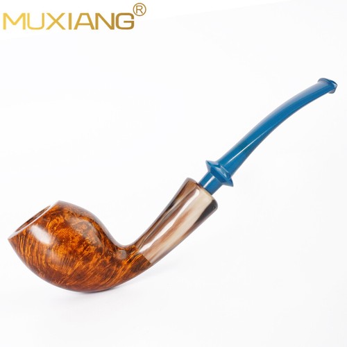 MUXIANG Briar Acorn Pipe Smooth Freehand Tobacco Pipe Vulcanite Stem Horn Ring