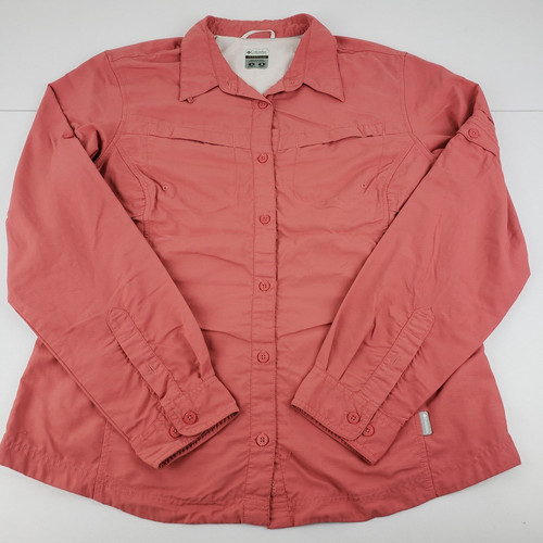 Columbia Titanium Shirt Women Large Salmon Vented Roll Tab Button Up Blo