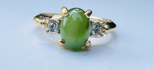 Vintage 70s Avon Gold Tone Adjustable Faux Jade Cocktail Ring