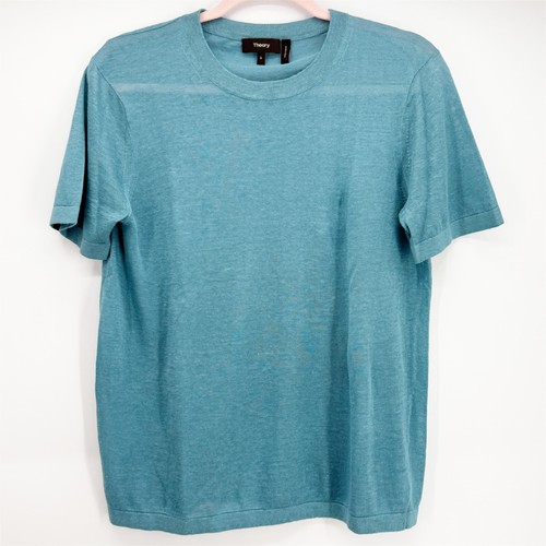 Theory Teal SSL Crew Crepe Knit Small Tee Top Women's