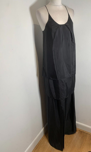 ACNE STUDIOS Acne SATYA Long Silk dress 38 10 12 VGC black strappy layered maxi modern