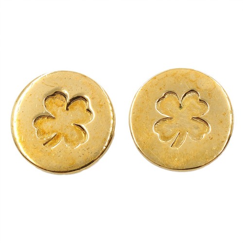 CHANEL Gold t Clover Round Vintage Earrings Clip on Women K2776