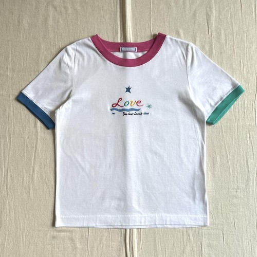 Authentic Yves Saint Laurent LOVE Logo Crazy Ringer T shirt Cotton Size M Women