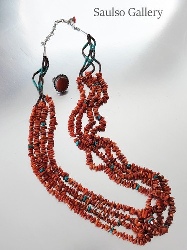 Rare antique santo domingo pueblo coral necklace and ring from estate