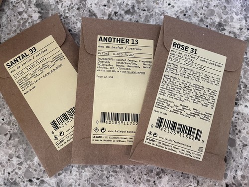 3 X Le Labo Samples; Another 13  SANTAL 33 & Rose 31 0.75ml 0.025oz Each. SEALED