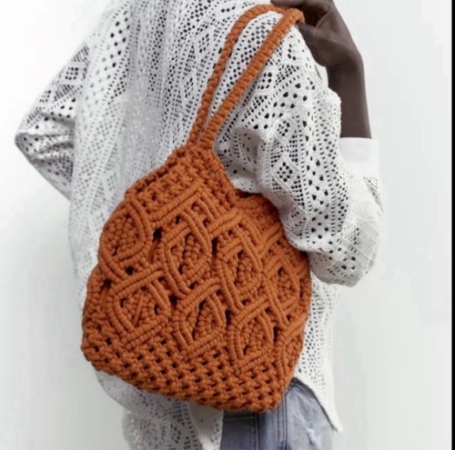 ZARA Orange Macrame Shoulder Bag NWOT