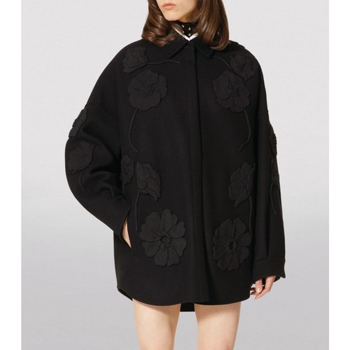 Valentino Garavani Black Wool Cashmere Appliqué Jacket Snap Close M