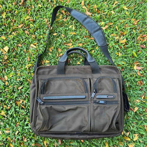 TUMI Alpha Ballistic Nylon Briefcase Messenger Bag Brown Leather Laptop 26141B4