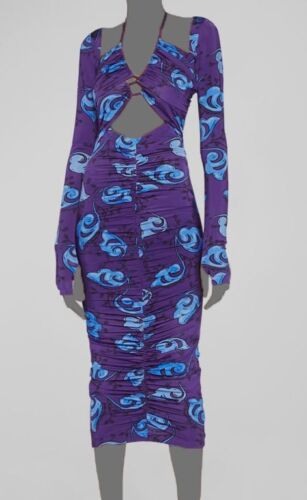 $750 Versace Jeans Couture Women's Purple Twig Cutout Halter Dress Size 2