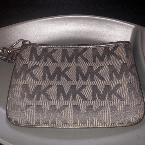 Michael Kors Wallet Wristlet Brown and Cream Small Logo Design Silver Hardware