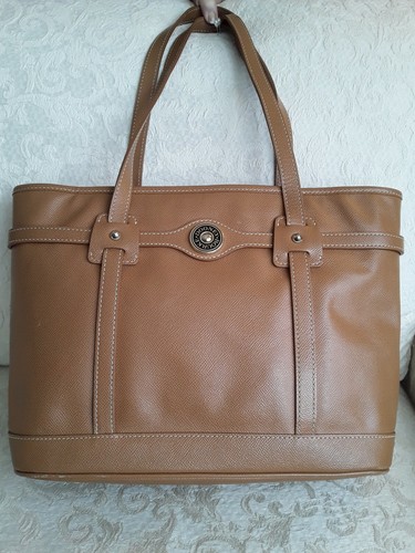 Dooney & Bourke Camel Tan Pebbled Leather Logo Lock Tote Shoulder Bag HL640 Purs