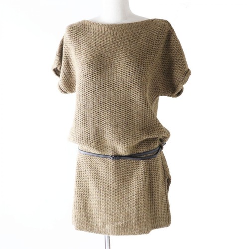 Made in Italy HERMES Women s with leather belt Alpaca 100 short sleeve