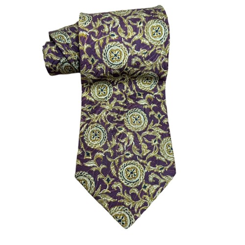 Vintage 80s Valentino Tie 100% silk Purple Green Brown G Paisley Floral
