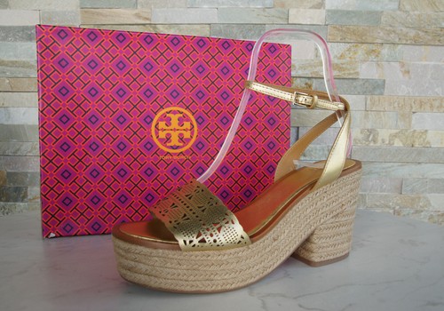 TORY BURCH 40 5 US 10 Sandali Wedge Plateau Oro NUOVI Ex UVP 355 €