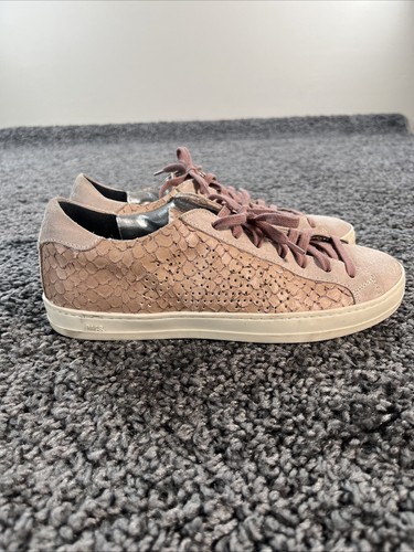 P448 Pink Python John Snake Embossed Leather Suede Sneakers Low Top Lace Up 6.5