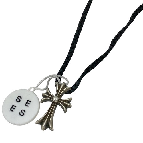 CHROME HEARTS CUORI CROMATI Piccola Croce CH con Boro Chip Collana Croce Collana Sterling Si...