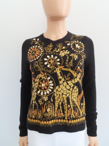 Christian Dior Black Multi Giraffe Embroidered Cashmere Sweater F 34 US 2