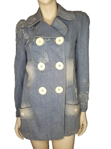 Vintage 2005 John Galliano Dior Floral Denim Jacket Coat Shoulder Pads 38 6