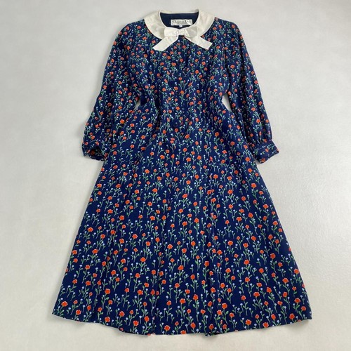 w3252 Christian Dior Dress – Floral Pattern  White Round Collar  Ribbon Detail