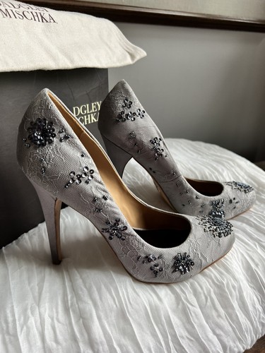 Décolleté in pizzo abbellite Badgley Mischka SANOMA   Grigio taglia 9 (NUOVE CON ETICHETTE)