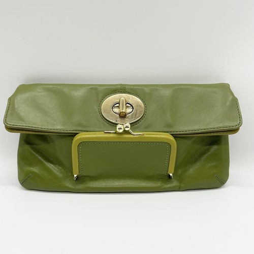 Borsa a mano Coach Kisslock & Turnlock pochette s borsa pelle verde autentica