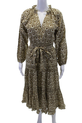 Anna Cate Womens Cotton Printed Belt Madelyn Midi Dress Brown Size XS