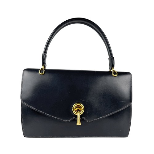 HERMÈS Hermes Handbag Vintage Box Calf Navy Z5008 r48_0705