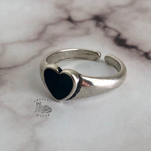 Black Heart Adjustable Ring  Grunge Ring  Y2K Ring  Grunge Jewelry  Silver Ring