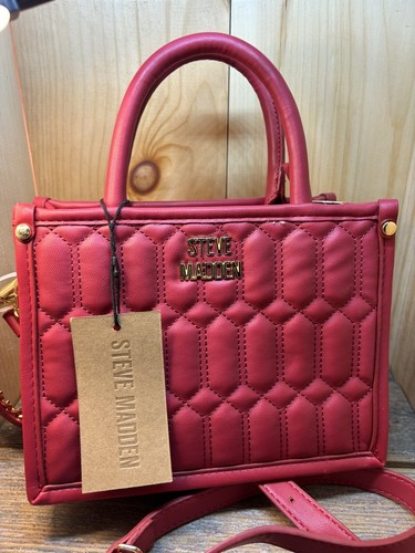NUOVA borsa a tracolla Steve Madden Bniko trapuntata rosso ciliegia