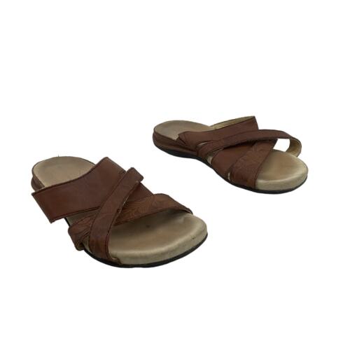 Women's Rockport Brown Leather Slide Sandals Size 5W Preowned