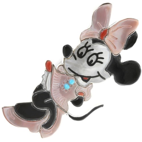 Zuni Made DISNEY MINNIE MOUSE RING  Turquoise  Multi Gems Inlaid  ADJ sz7.5 11