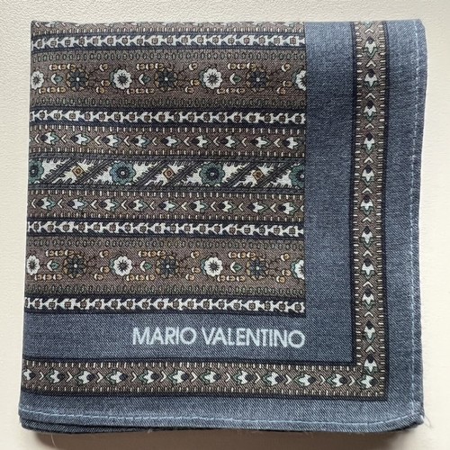 VALENTINO HANDKERCHIEF MEN'S ART VINTAGE BLUE FLORAL LINE POCKET SQUARE COTTON 17" B0246