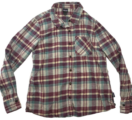 Patagonia Flannel Shirt Plaid Jewel Tone Long Sleeve Pocket Button Up Women Sz.6