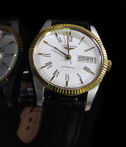 RARE Longines Roman Dial White G Fluted Bezel Automatic Swiss Watch Men