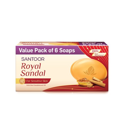 DIOR 6No. Santoor Royal Sandal Bathing Soap for Sensitive Skin  125g  Free Ship
