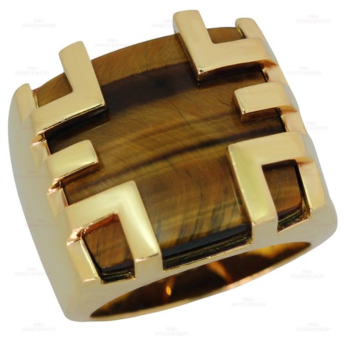 Anello Vintage Cartier Le Baiser Du Dragon Occhio di Tigre Oro Giallo 57