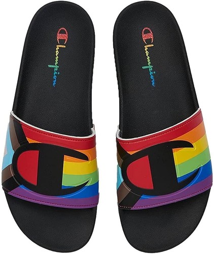 Sandalo da uomo Champion IPO Pride Slide taglia 13 nero LGBTQ + supporto community NUOVO