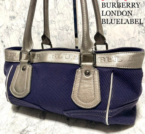 Borsa tote BURBERRY LONDON BLUE LABEL logo tela pelle USATA originale #S1886