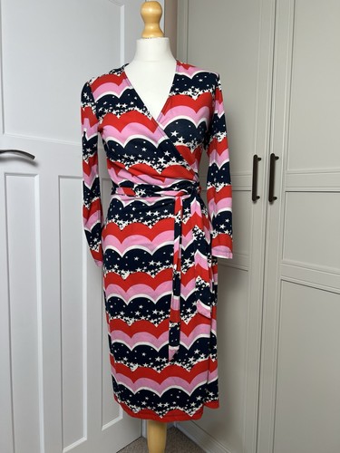 VETEMENTS Joanie Clothing Diane abito retrò avvolgente taglia 10 stelle e righe cotone modal