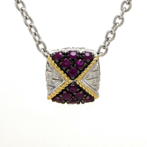 Andrea Candela 18k Yellow Gold & Red Ruby Halo Cable Necklace ACP311 R Gift