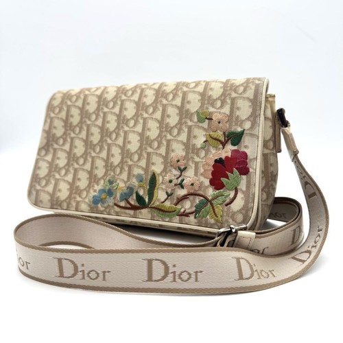Christian Dior Trotter Shoulder Bag Flower Embroidery CD Hardware From Japan RIN