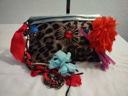 Lanvin H&M A Elbaz Bag  Clutch Wristlet Jeweled Flower Leopard