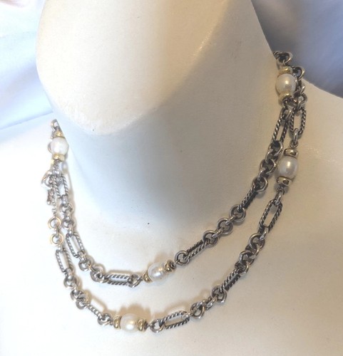 David Yurman Figaro Lexington Fresh Water Pearl 18K 925 Necklace 35"