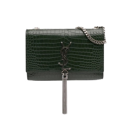 SAINT LAURENT (YSL) Borsa Saint Laurent nuova senza etichette Kate Medium nappa goffrata in croc verde