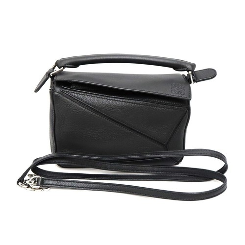 Loewe Puzzle Bag Mini Borsa a Tracolla in Pelle Nera Autentica