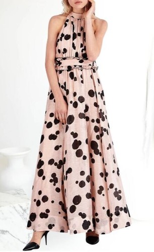 AJE Georgia Dress Size AU 8 US 4 Silk Blend Maxi Halter Neck Tie Fastening