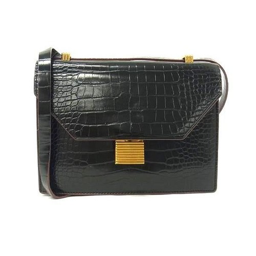 CHARLES & KEITH Charles Keith Crocodile Embossed Leather Crossbody Shoulder Bag Black Fl6279