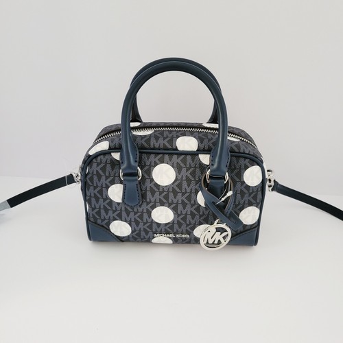 Borsa a tracolla Michael Kors Thompson XS a pois firma logo blu navy