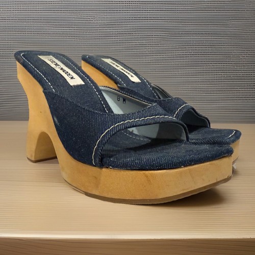 Sandali mules vintage anni 90 Y2K Steve Madden denim plateau zeppa festival BohoUS 8